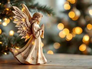 Ange de noël pour sapin personnalisable : charme du bois et transparence du plexiglas