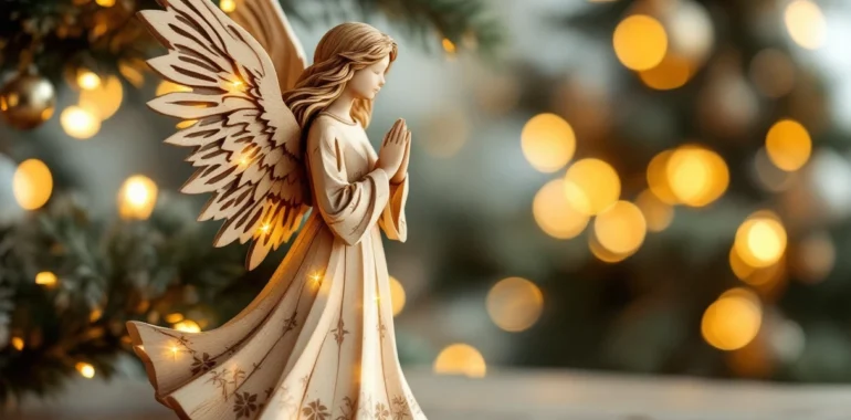 Ange de noël pour sapin personnalisable : charme du bois et transparence du plexiglas